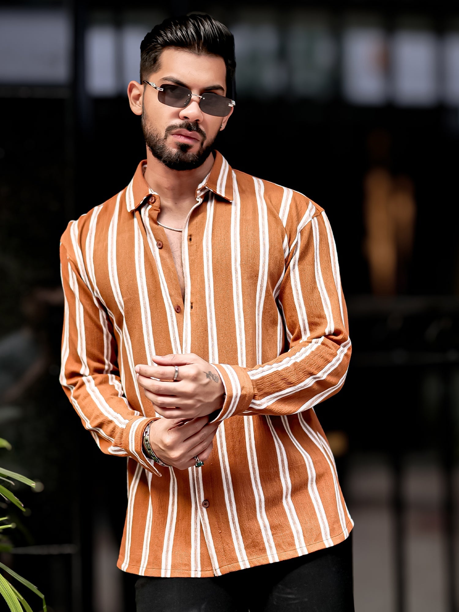 Terry Vertical Stripes Rust Shirt