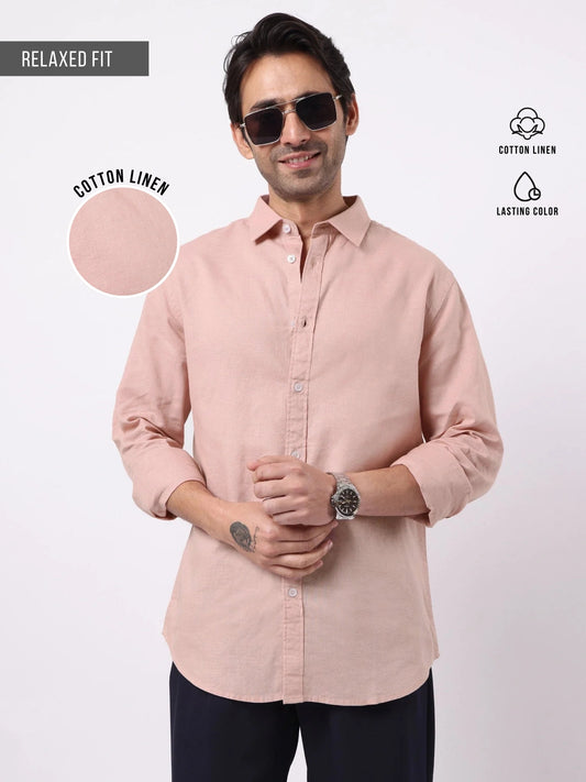 Cotton Linen Pink Full Sleeve Shirt