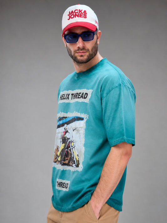 AcidWash Helix Aqua Blue Half Sleeve T-Shirt