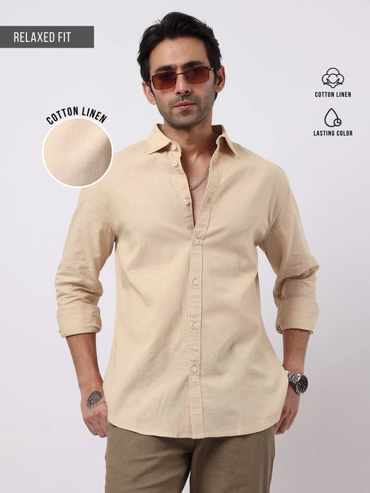 Cotton Linen Beige Full Sleeve Shirt