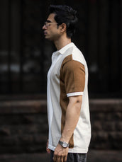 Half white half sleeve colorblock beige polo t-shirt for men - view 4