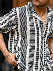 Crossweave Black Half Sleeve Shirt