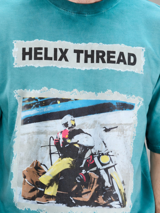AcidWash Helix Aqua Blue Half Sleeve T-Shirt