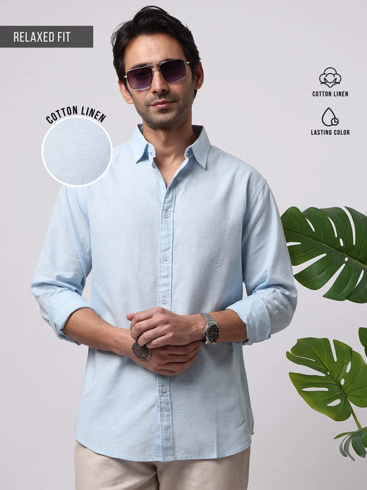 Cotton Linen Sky Blue Full Sleeve Shirt