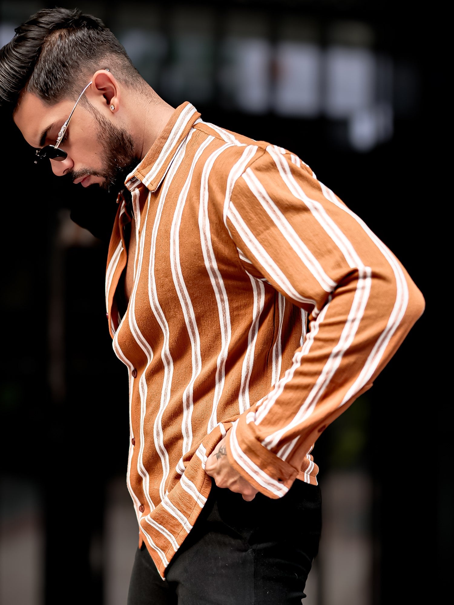 Terry Vertical Stripes Rust Shirt