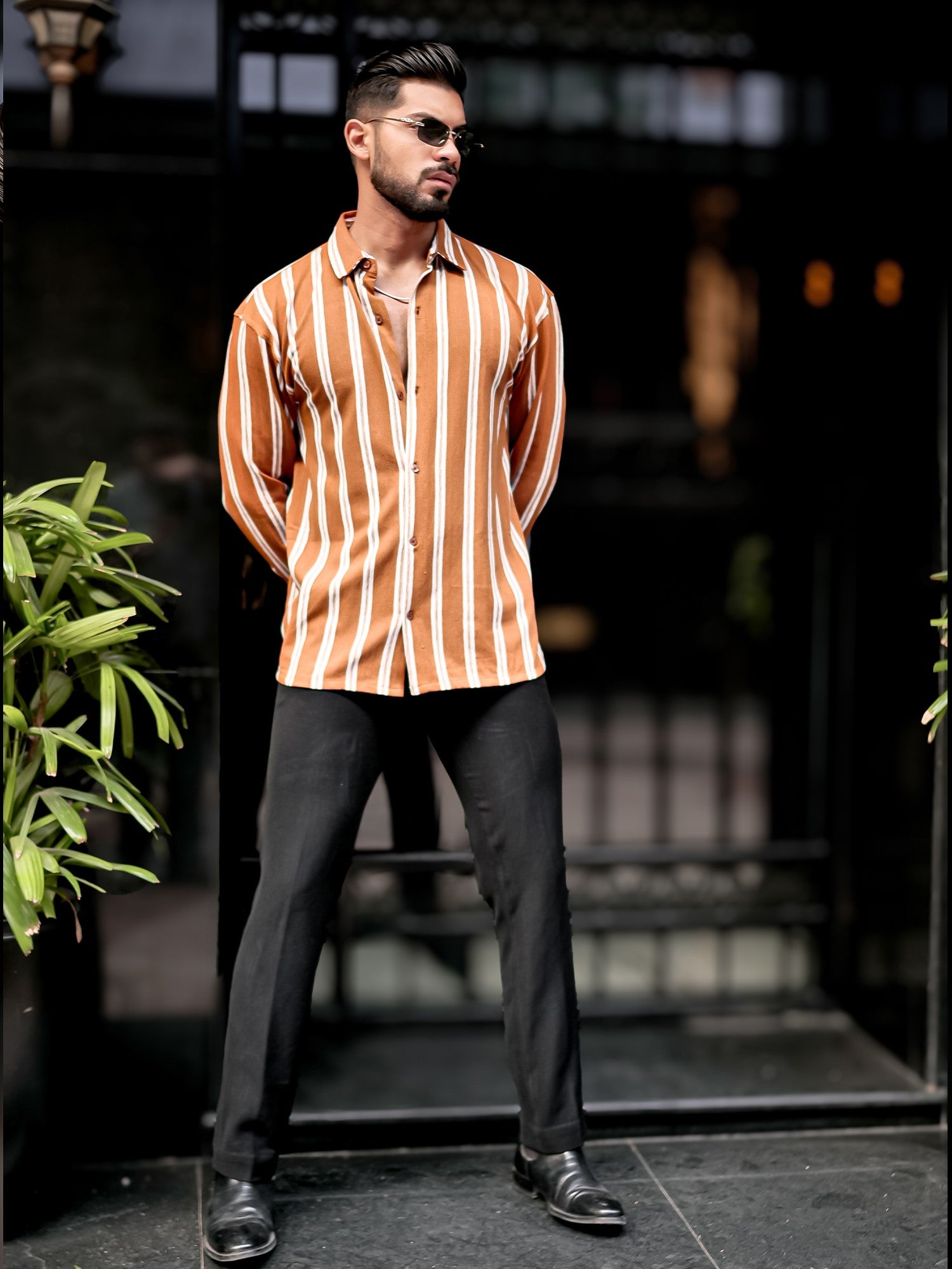 Terry Vertical Stripes Rust Shirt