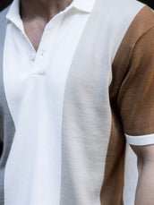 Half white half sleeve colorblock beige polo t-shirt for men - view 2