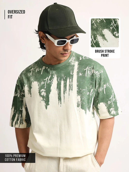 Wordings Cream, Green Half Sleeve T-Shirt