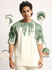 Wordings Cream, Green Half Sleeve T-Shirt