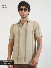 Biscuit Boston Stripes Flat-Knit Half Sleeve Polo T-Shirt
