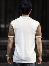 Half white half sleeve colorblock beige polo t-shirt for men - view 6