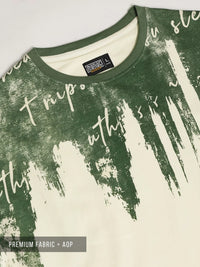 Wordings Cream, Green Half Sleeve T-Shirt