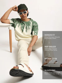Wordings Cream, Green Half Sleeve T-Shirt
