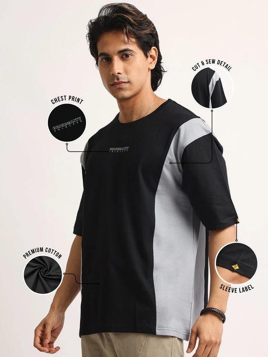 Originality Black, Light Grey Half Sleeve T-Shirt