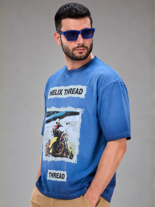 AcidWash Helix Denim Blue Half Sleeve T-Shirt