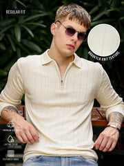 Brooklyn FlatKnit Cream Full Sleeve Polo T-Shirt