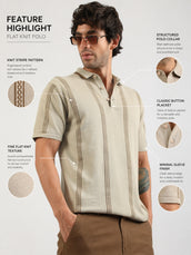 Biscuit Boston Stripes Flat-Knit Half Sleeve Polo T-Shirt