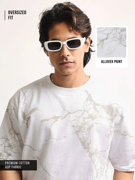 Strom Spray Print White, Grey Half Sleeve T-Shirt
