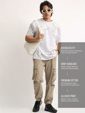 Strom Spray Print White, Grey Half Sleeve T-Shirt