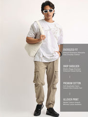 Strom Spray Print White, Grey Half Sleeve T-Shirt
