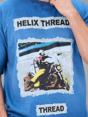 AcidWash Helix Denim Blue Half Sleeve T-Shirt