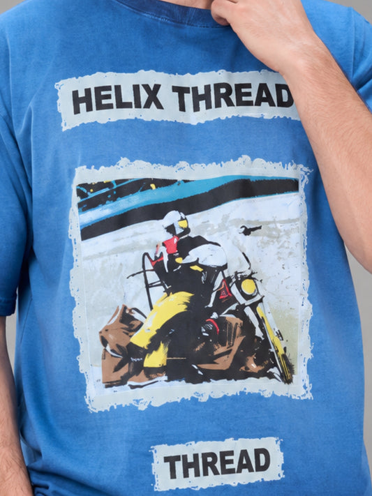 AcidWash Helix Denim Blue Half Sleeve T-Shirt