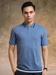 Pointel Half Button Denim Blue Half Sleeve Polo T-Shirt