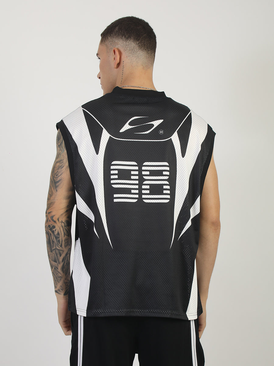Neon Club Mesh Black Sleeveless T-Shirt