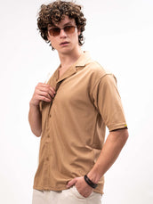 Sand half sleeve linen look color shirt for men - view 3