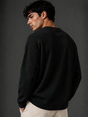 Black Waffle Henley Full Sleeve Tshirt