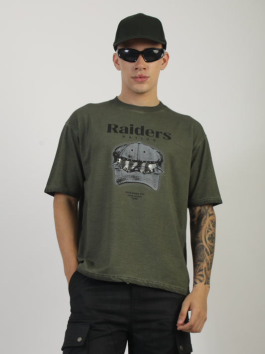 AcidWash Raider Olive Half Sleeve T-Shirt