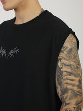 Gothic Print Black Sleeveless T-Shirt