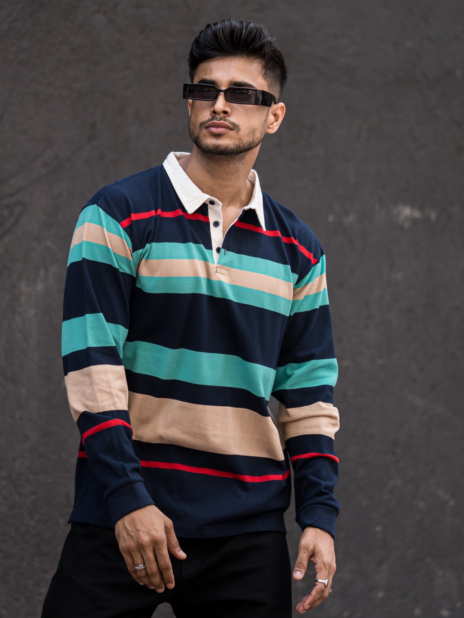 Auto Striped Navy Red Polo T-Shirt