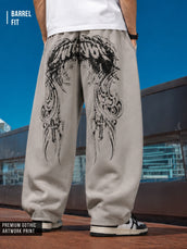 Gothic Letter Print Beach Sand Barrel Fit Pant