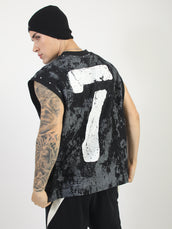 Grunge Print Black Sleeveless T-Shirt
