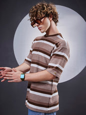 Roman Stripe Brown Half Sleeve Tshirt