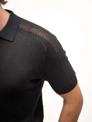 Luxe Knit Black Half Sleeve Polo Tshirt