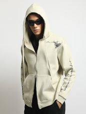 Dual Zipper Cream Full Sleeve Sweatshirt