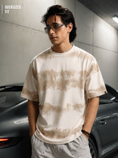 Grunge Print Cream Half Sleeve T-Shirt