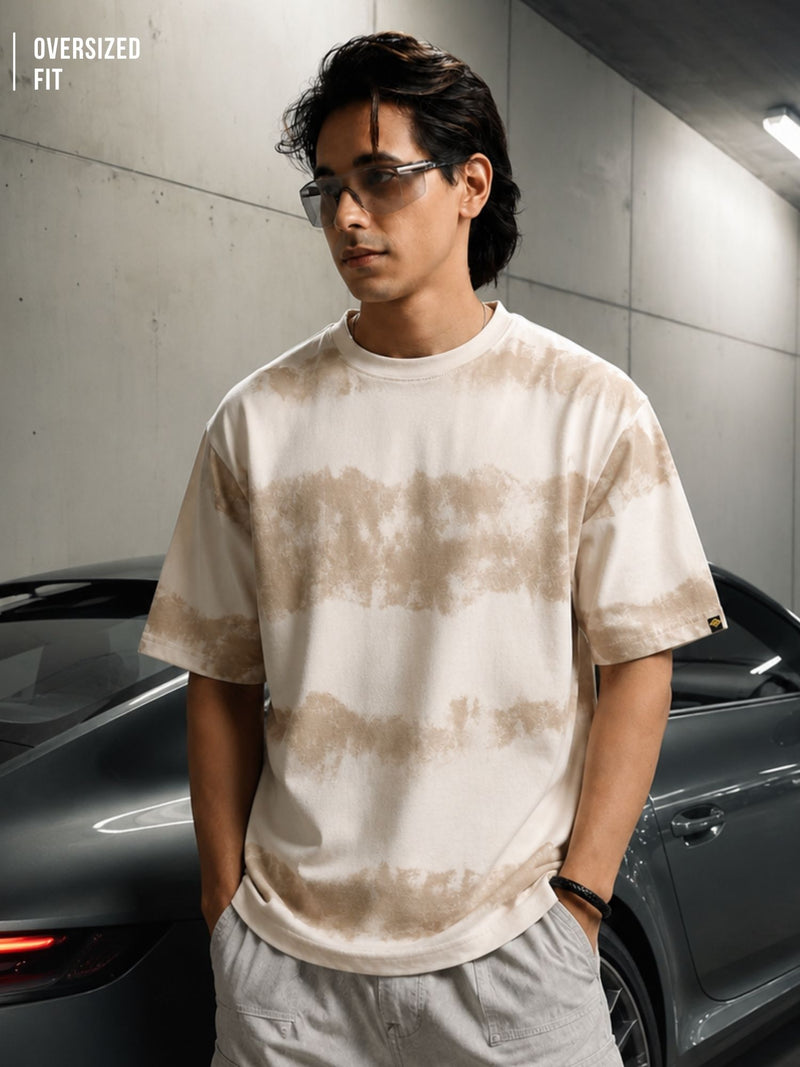 Grunge Print Cream Half Sleeve T-Shirt