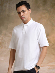 Cord Texture Half White Half Sleeve T-Shirt