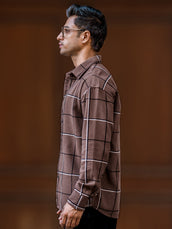 Embroidery Checks Brown Full Sleeve Shirt