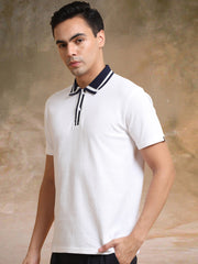 Twintone White Half Sleeve Polo T-Shirt