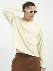 Cream Raw Edges Full Sleeve T-Shirt