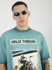AcidWash Helix Aqua Blue Half Sleeve T-Shirt