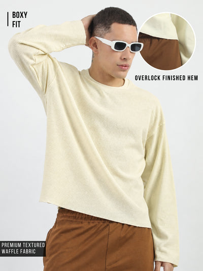 Cream Raw Edges Full Sleeve T-Shirt