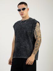 Washed Stud Black Sleeveless T-Shirt