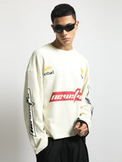 Newslur Cream, Red Waflle Full Sleeve Boxy T-Shirt