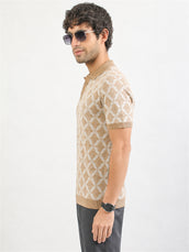 Studio Knit Beige Half Sleeve Polo T-Shirt