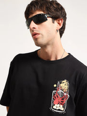 Octobus print Black Half Sleeve T-Shirt